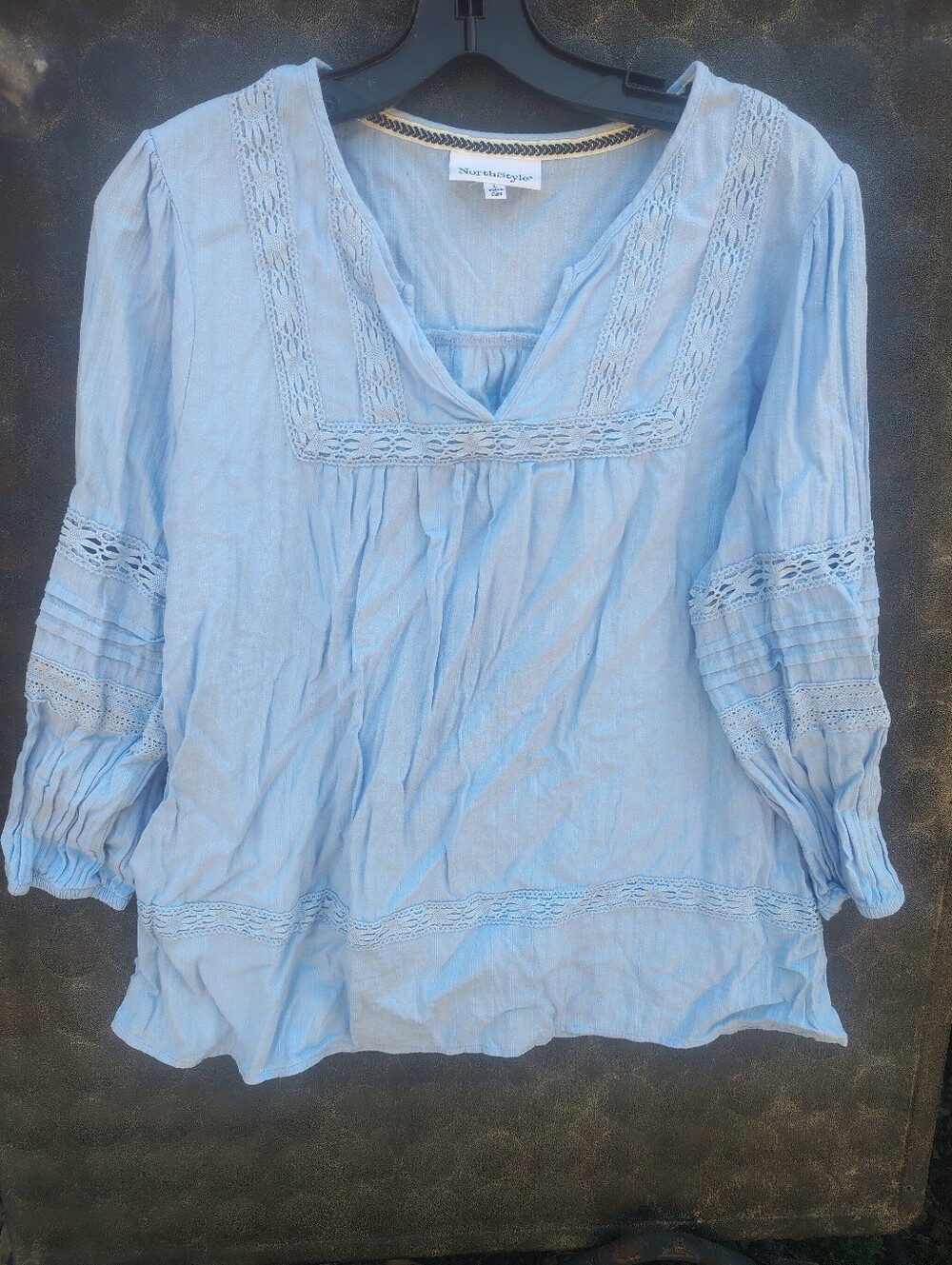 NorthStyle Light Blue Lace-Trim Peasant Blouse